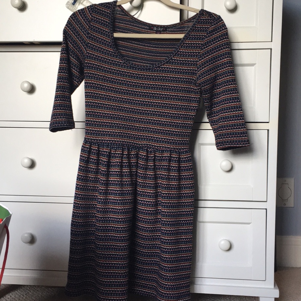 Light Knit 3/4 Sleeve Striped Dress